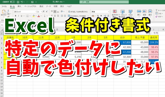Excel　エクセル　条件付き書式