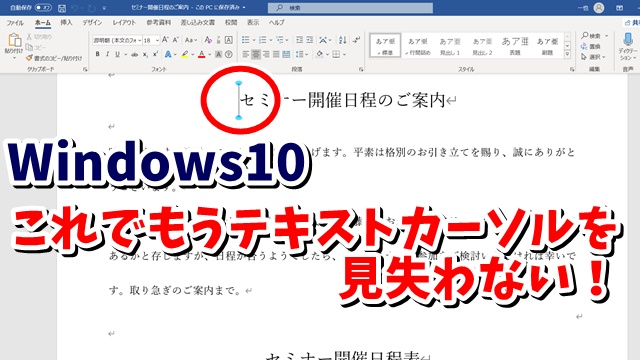 Windows10　ウィンドウズ10　テキストカーソルインジケーター　Windowsの設定