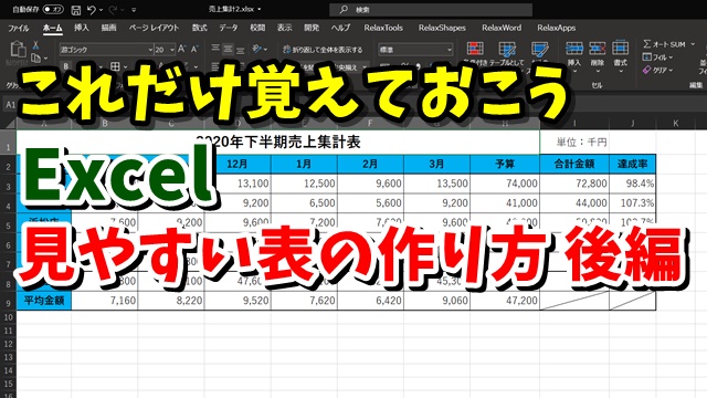 Excel　エクセル　表　作成