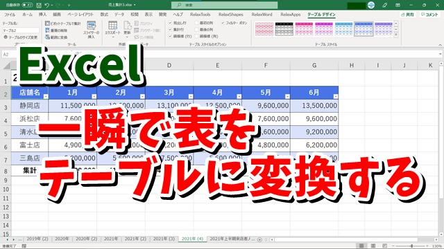 Excelで通常の表を一瞬でテーブルに変換する方法