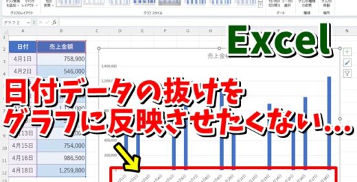 Excelで日付データの抜けをグラフに反映挿せない方法