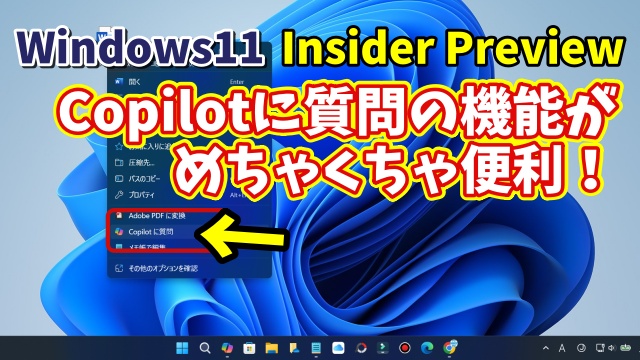 【Windows11 insider Previewでテスト実装中】「Copilotに質問」の機能が神すぎる！